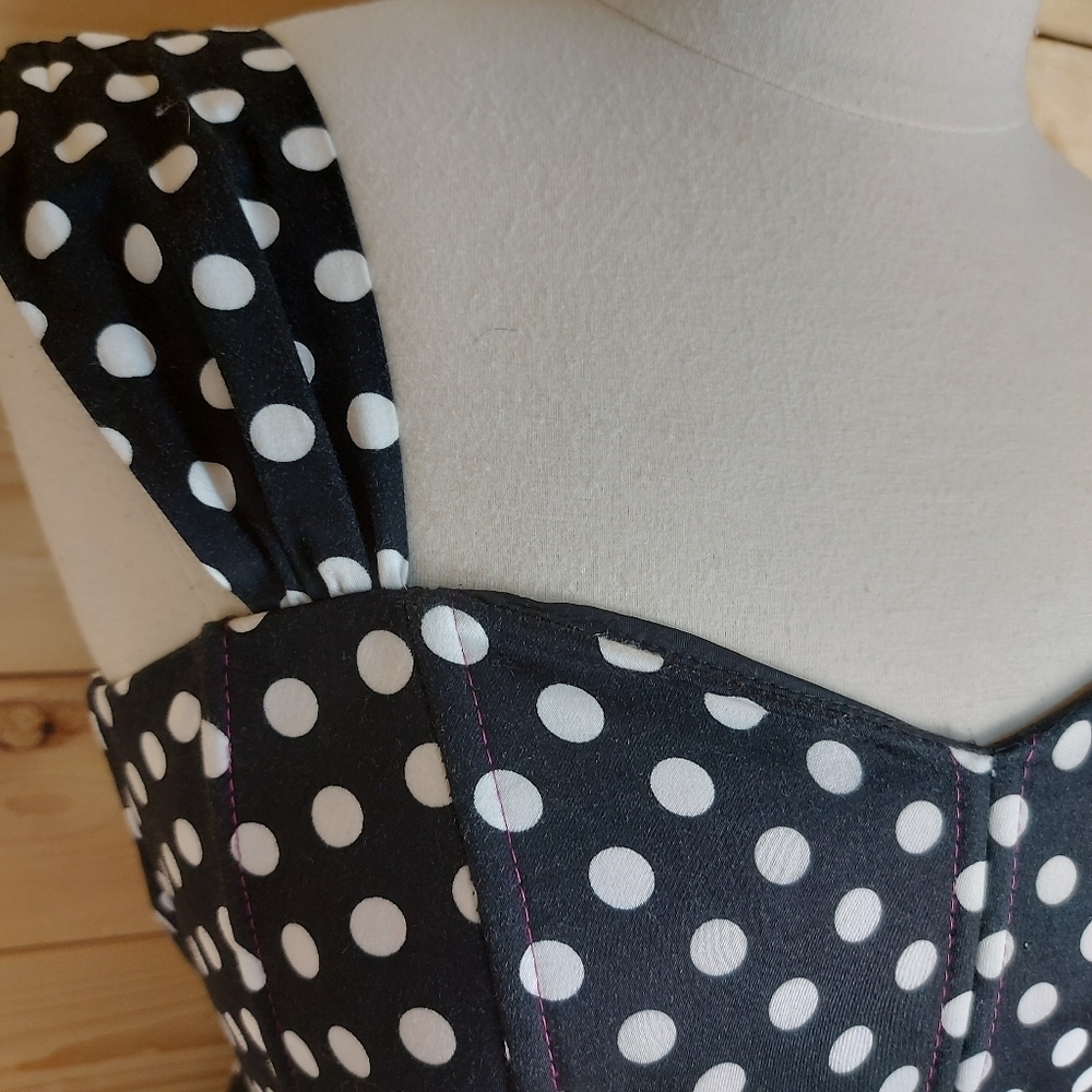 Polka dot bustier corset strap dress MARIE DOOLY designer Made in Canada - Picture 4 of 13